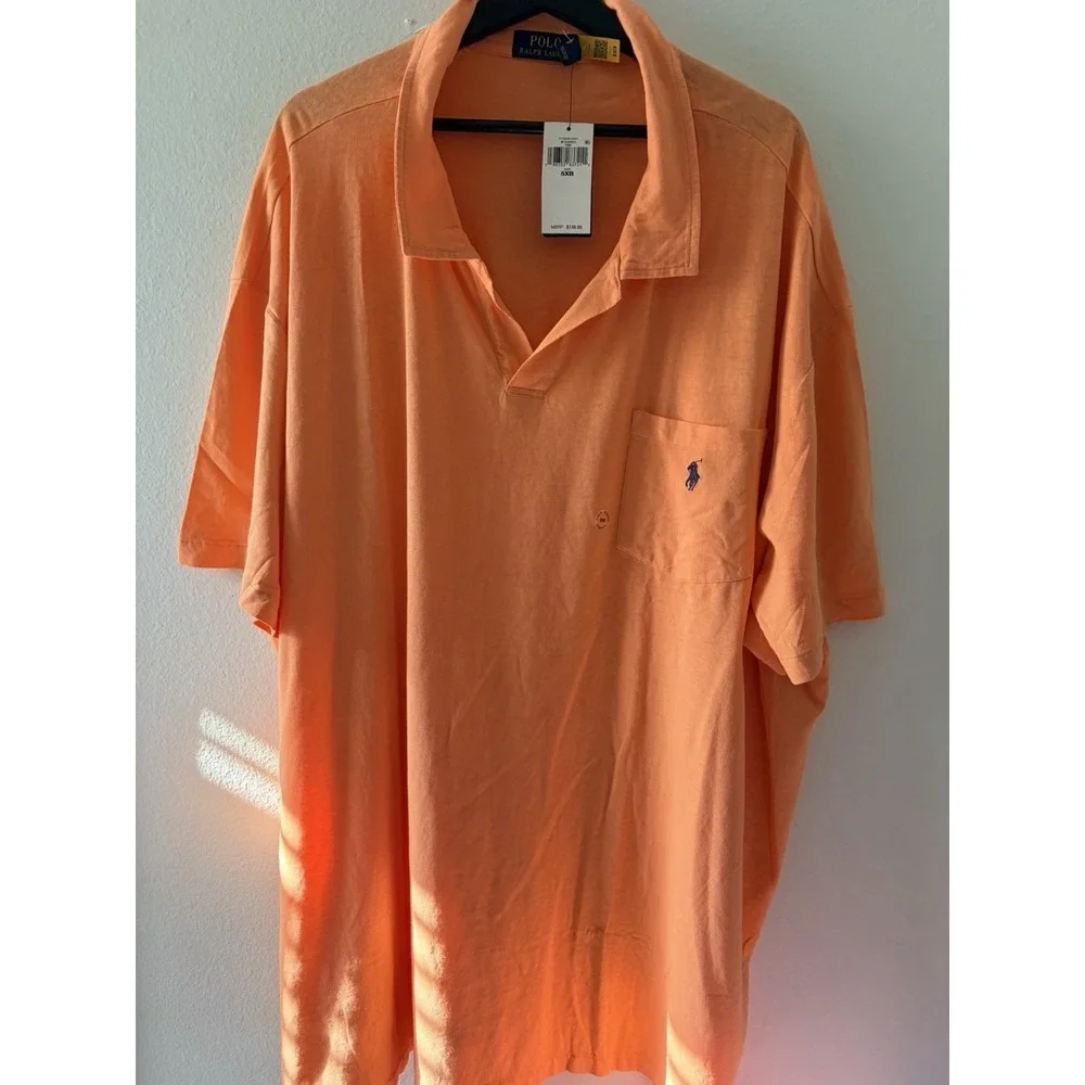 NWT Polo Ralph Lauren Men's Orange Short Sleeve Polo Shirt Pocket Size 5XB $138